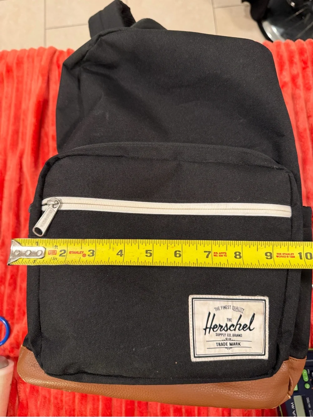 Herschel Black Canvas Backpack with Tan Accents